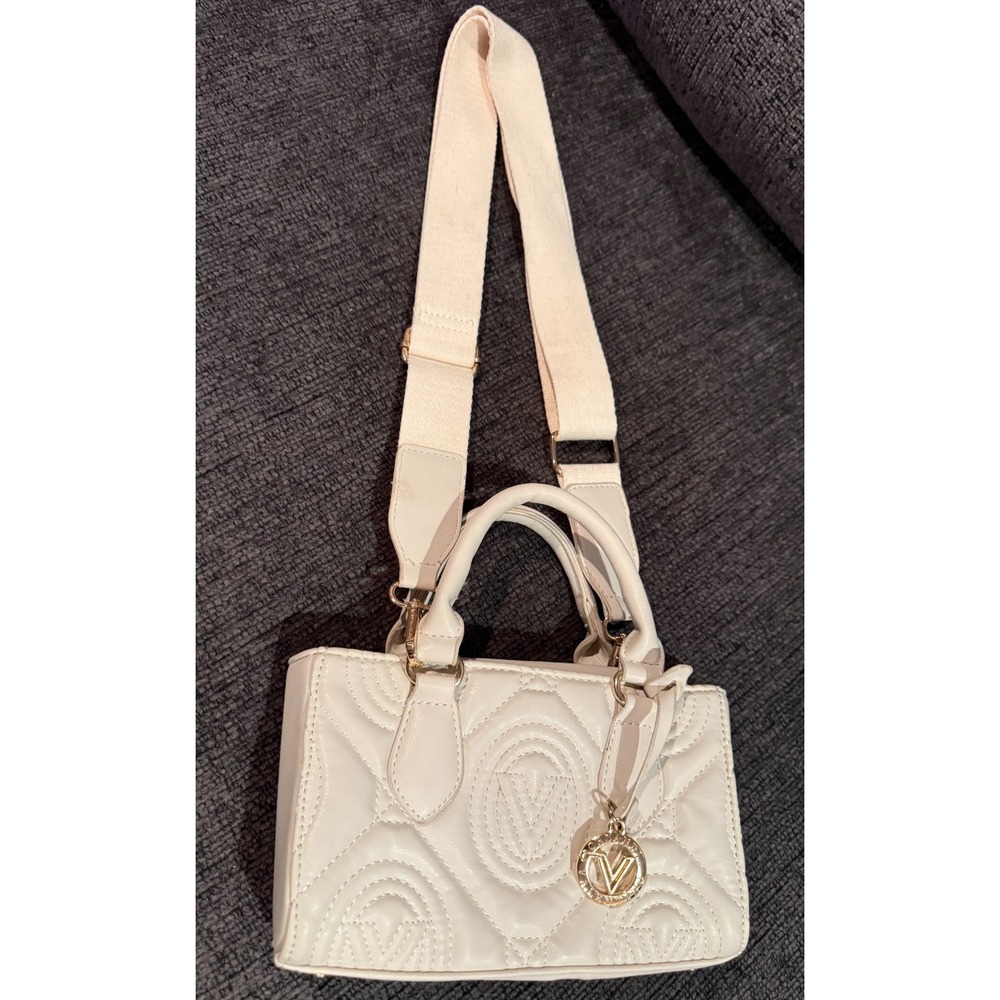 Italian VALENTINO ORLANDI Small Tote Bag Women Bone Quilted Logo Crossbody Purse